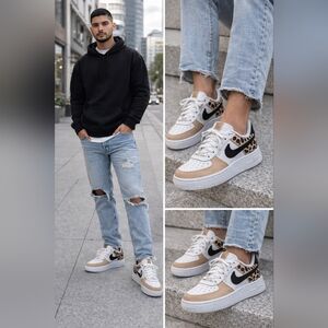 Men’s Custom Nike Air Force 1 '07 – Leopard Print & Black Painted Swoosh